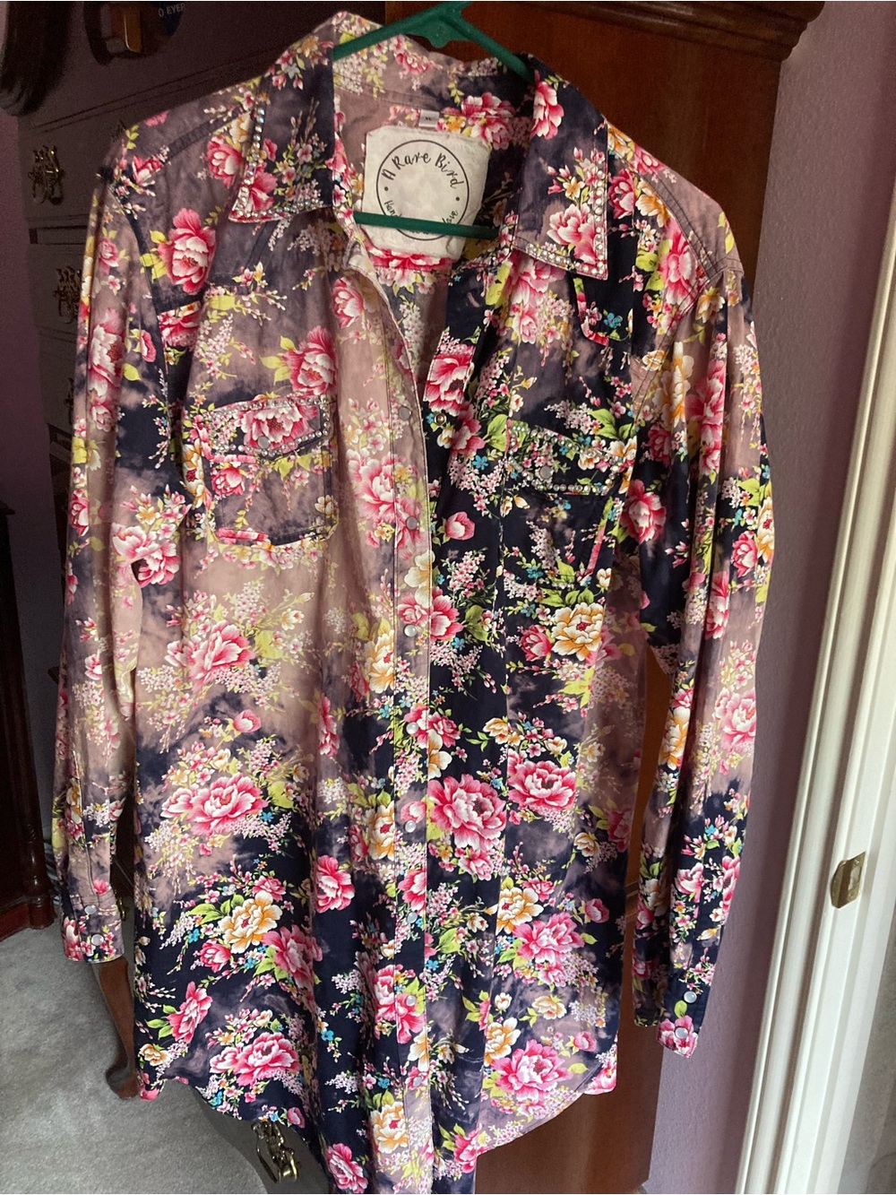 Floral Midi Dress Shirt - Pink & Black
